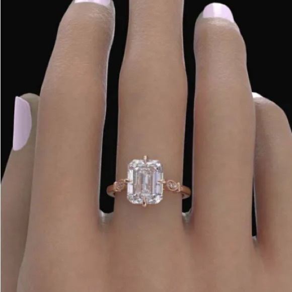 Art Deco Vintage Faceted Moissante & Rose Gold Vermiel Ring Sizes 7-8 or 9 - Picture 2 of 9